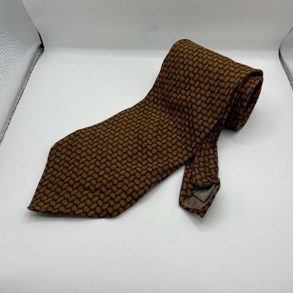 Calvin Klein Designer Necktie Mens Brown Geometric Silk Adjustable Office Formal